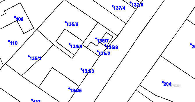 Parcela st. 135/2 v KÚ Týneček, Katastrální mapa