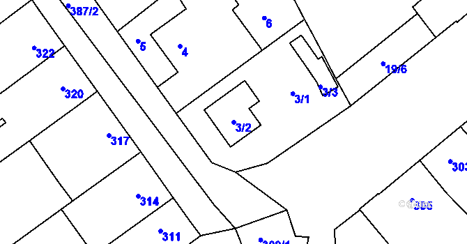 Parcela st. 3/2 v KÚ Týneček, Katastrální mapa