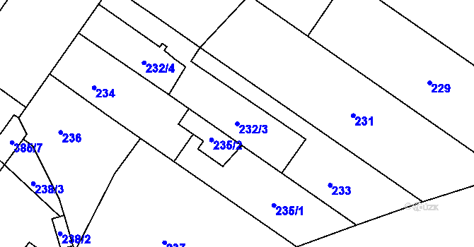 Parcela st. 232/3 v KÚ Týneček, Katastrální mapa