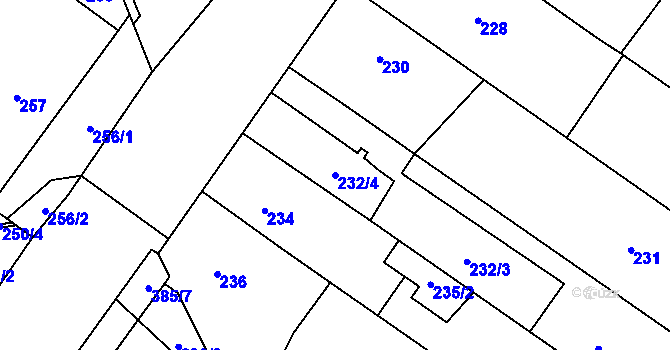 Parcela st. 232/4 v KÚ Týneček, Katastrální mapa