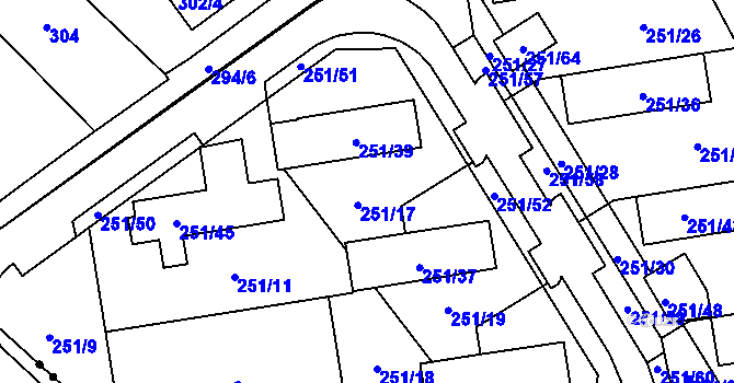 Parcela st. 251/17 v KÚ Týneček, Katastrální mapa