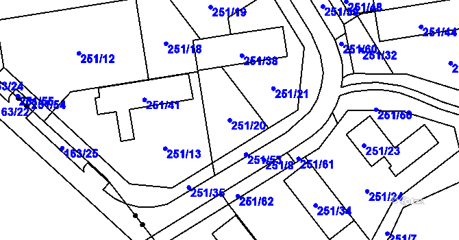 Parcela st. 251/20 v KÚ Týneček, Katastrální mapa