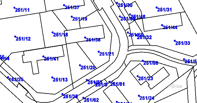 Parcela st. 251/21 v KÚ Týneček, Katastrální mapa