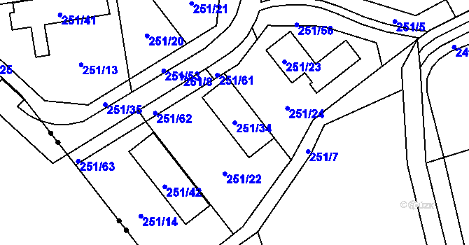 Parcela st. 251/34 v KÚ Týneček, Katastrální mapa