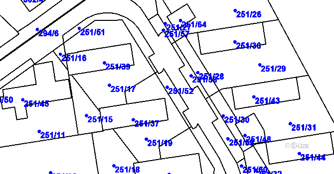 Parcela st. 251/52 v KÚ Týneček, Katastrální mapa