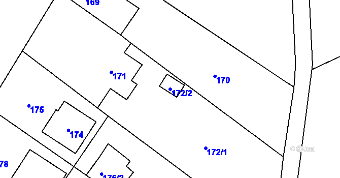 Parcela st. 172/2 v KÚ Týneček, Katastrální mapa