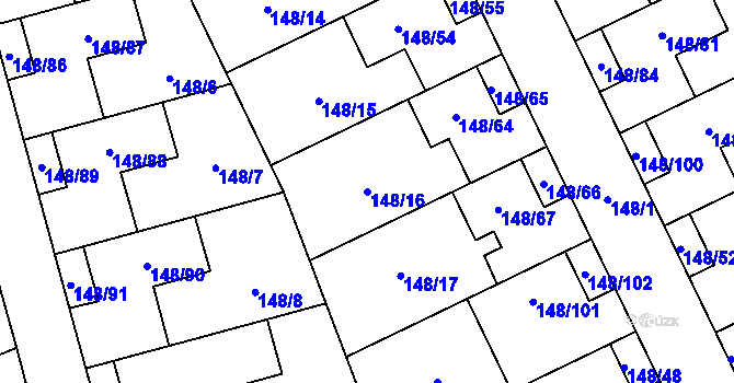 Parcela st. 148/16 v KÚ Týneček, Katastrální mapa