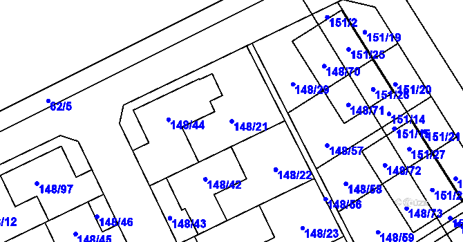 Parcela st. 148/21 v KÚ Týneček, Katastrální mapa