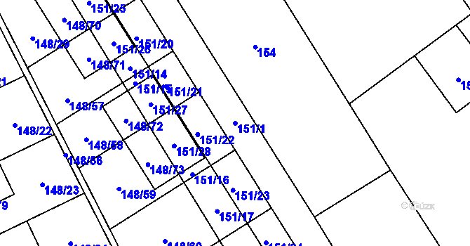Parcela st. 151/1 v KÚ Týneček, Katastrální mapa