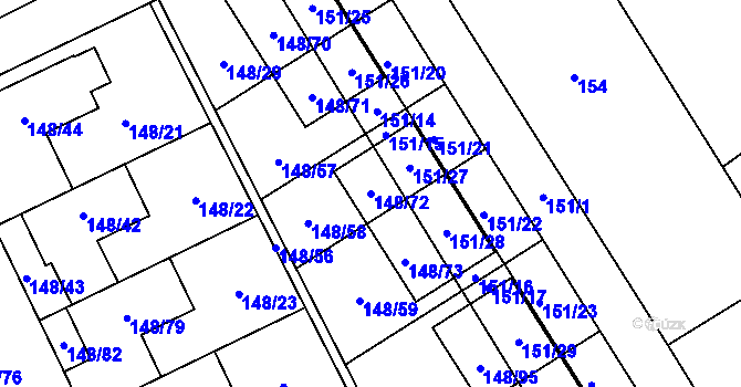 Parcela st. 148/72 v KÚ Týneček, Katastrální mapa
