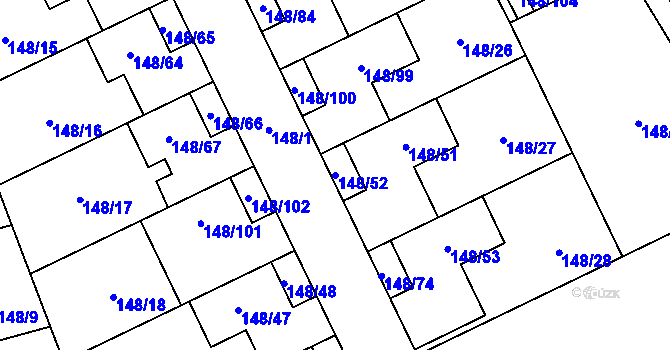 Parcela st. 148/52 v KÚ Týneček, Katastrální mapa