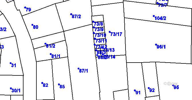 Parcela st. 88/3 v KÚ Týniště nad Orlicí, Katastrální mapa