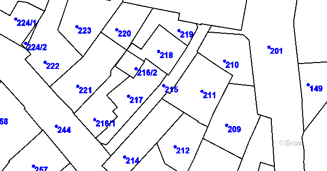Parcela st. 215 v KÚ Týniště nad Orlicí, Katastrální mapa