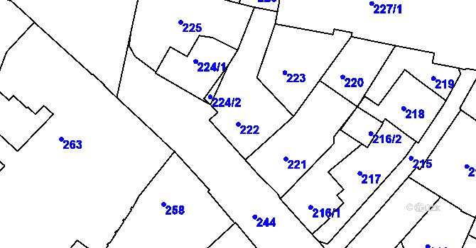Parcela st. 222 v KÚ Týniště nad Orlicí, Katastrální mapa