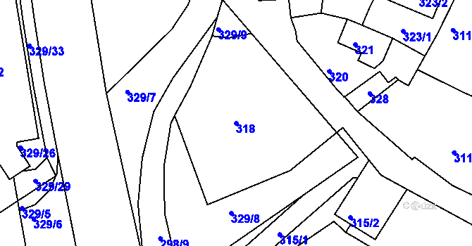 Parcela st. 318 v KÚ Týniště nad Orlicí, Katastrální mapa