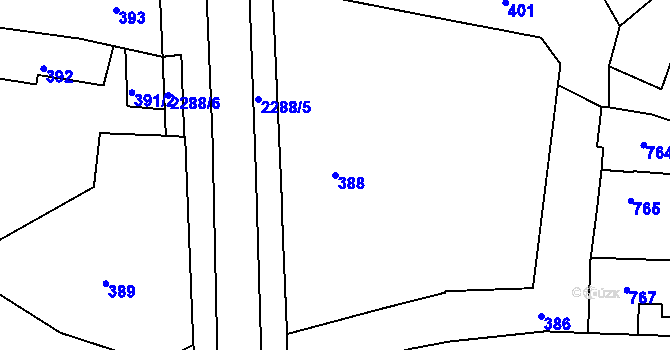Parcela st. 388 v KÚ Týniště nad Orlicí, Katastrální mapa