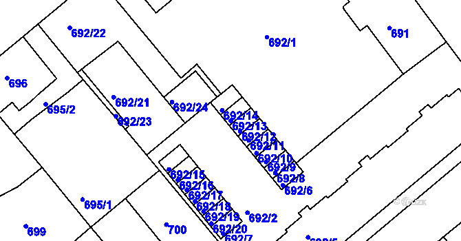 Parcela st. 692/13 v KÚ Týniště nad Orlicí, Katastrální mapa