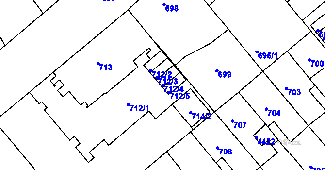 Parcela st. 712/4 v KÚ Týniště nad Orlicí, Katastrální mapa