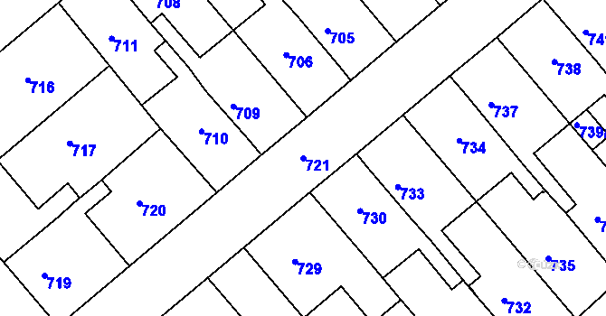 Parcela st. 721 v KÚ Týniště nad Orlicí, Katastrální mapa