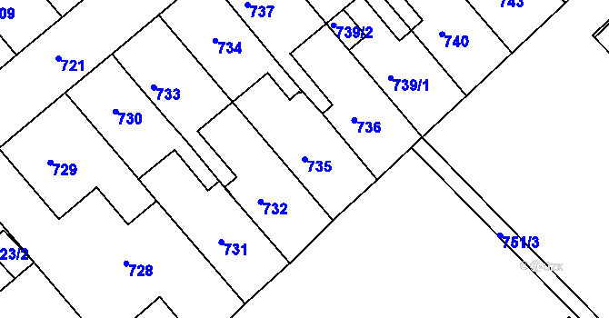 Parcela st. 735 v KÚ Týniště nad Orlicí, Katastrální mapa