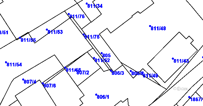 Parcela st. 805 v KÚ Týniště nad Orlicí, Katastrální mapa