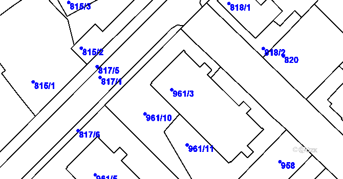 Parcela st. 961/3 v KÚ Týniště nad Orlicí, Katastrální mapa