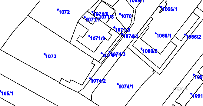 Parcela st. 1071/1 v KÚ Týniště nad Orlicí, Katastrální mapa