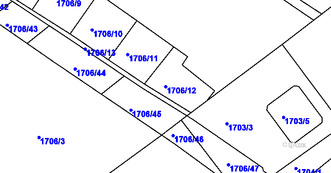 Parcela st. 1706/12 v KÚ Týniště nad Orlicí, Katastrální mapa