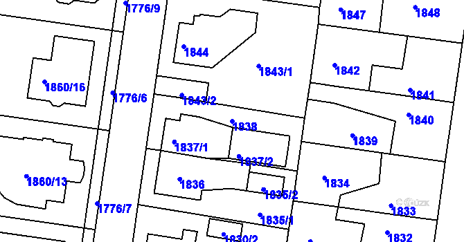 Parcela st. 1838 v KÚ Týniště nad Orlicí, Katastrální mapa