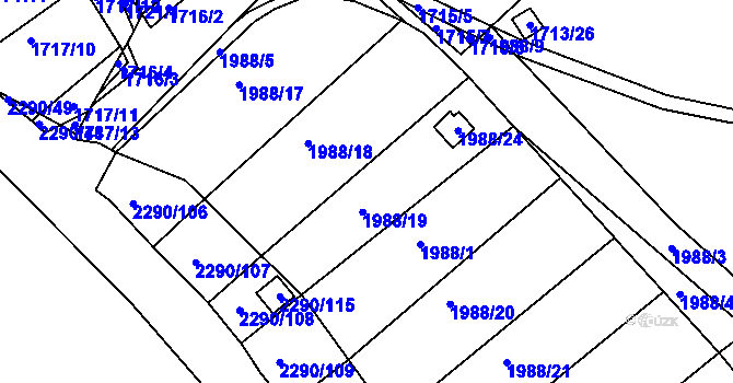 Parcela st. 1988/19 v KÚ Týniště nad Orlicí, Katastrální mapa