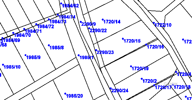 Parcela st. 2290/23 v KÚ Týniště nad Orlicí, Katastrální mapa