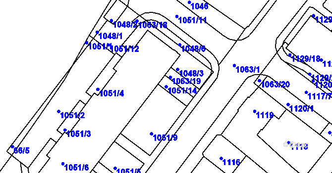 Parcela st. 1051/14 v KÚ Týniště nad Orlicí, Katastrální mapa