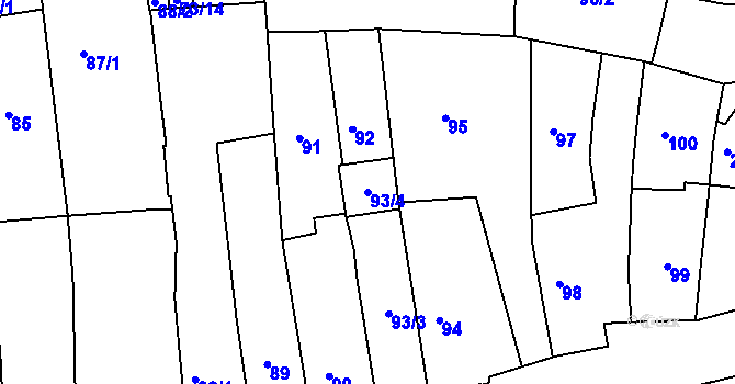 Parcela st. 93/4 v KÚ Týniště nad Orlicí, Katastrální mapa