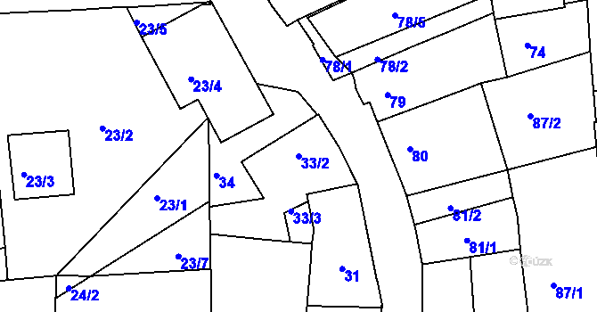 Parcela st. 33/2 v KÚ Týniště nad Orlicí, Katastrální mapa