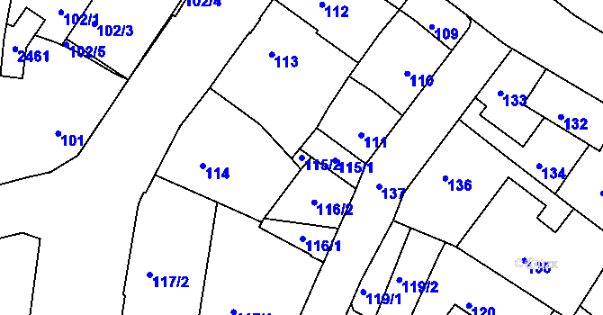 Parcela st. 115/2 v KÚ Týniště nad Orlicí, Katastrální mapa