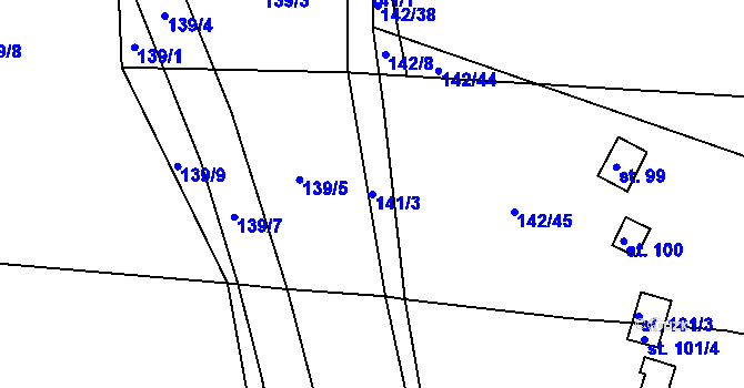 Parcela st. 141/3 v KÚ Týnišťko, Katastrální mapa