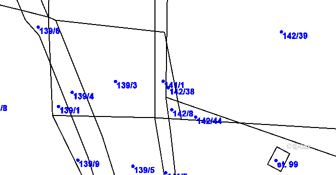 Parcela st. 142/38 v KÚ Týnišťko, Katastrální mapa