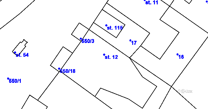 Parcela st. 12 v KÚ Týnišťko, Katastrální mapa