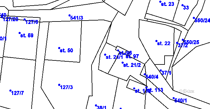 Parcela st. 21/1 v KÚ Týnišťko, Katastrální mapa