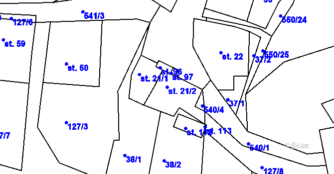 Parcela st. 21/2 v KÚ Týnišťko, Katastrální mapa