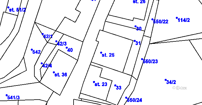 Parcela st. 25 v KÚ Týnišťko, Katastrální mapa