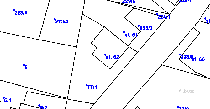 Parcela st. 62 v KÚ Týnišťko, Katastrální mapa