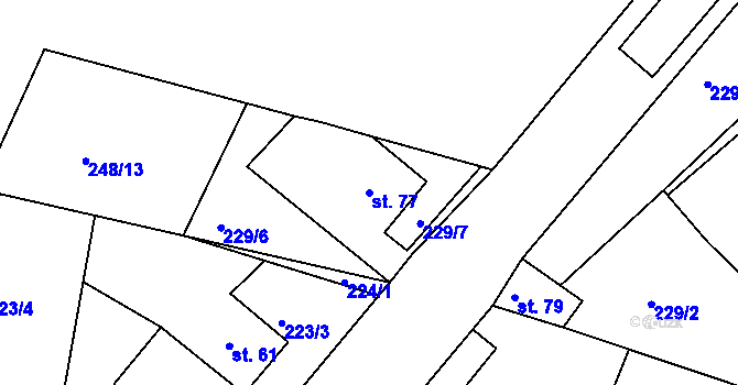 Parcela st. 77 v KÚ Týnišťko, Katastrální mapa