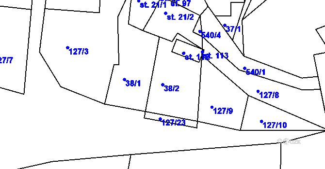 Parcela st. 38/2 v KÚ Týnišťko, Katastrální mapa