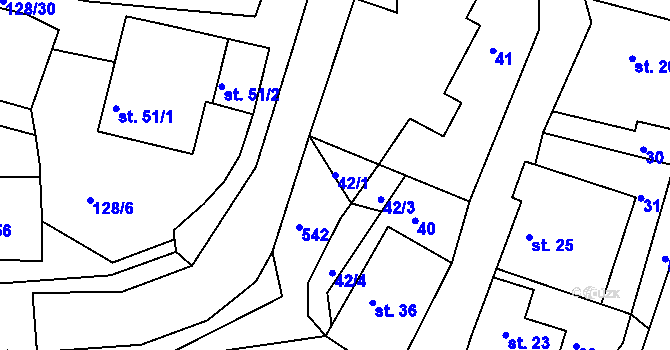 Parcela st. 42/1 v KÚ Týnišťko, Katastrální mapa