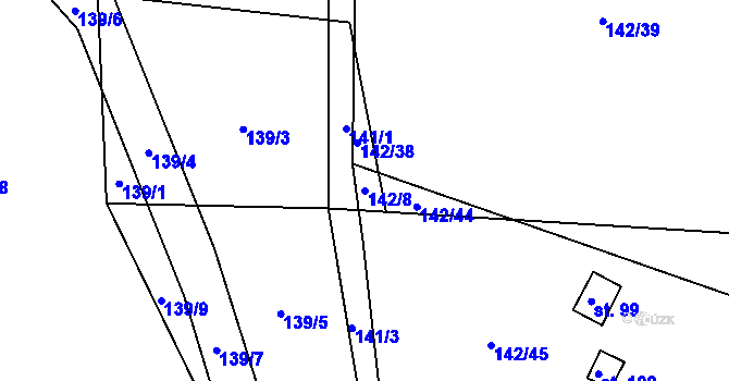 Parcela st. 142/8 v KÚ Týnišťko, Katastrální mapa
