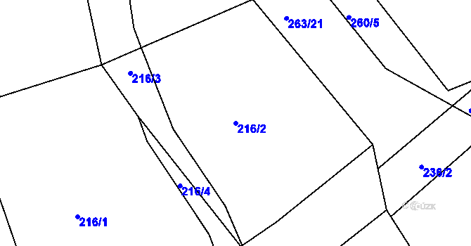 Parcela st. 216/2 v KÚ Týnišťko, Katastrální mapa