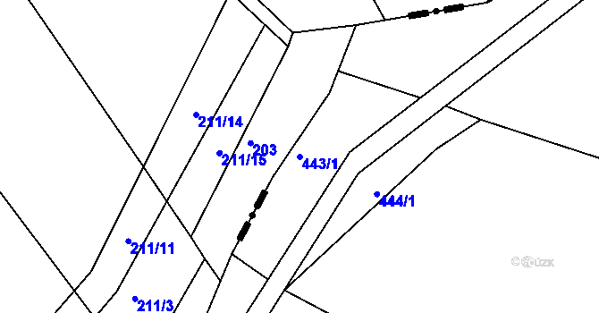 Parcela st. 443/1 v KÚ Týnišťko, Katastrální mapa