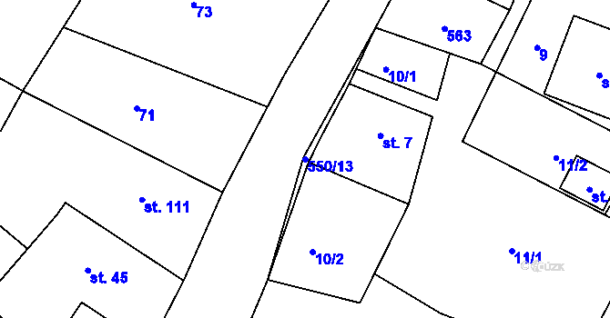 Parcela st. 550/13 v KÚ Týnišťko, Katastrální mapa