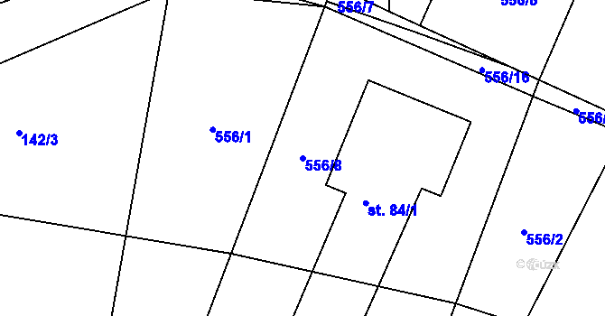 Parcela st. 556/8 v KÚ Týnišťko, Katastrální mapa